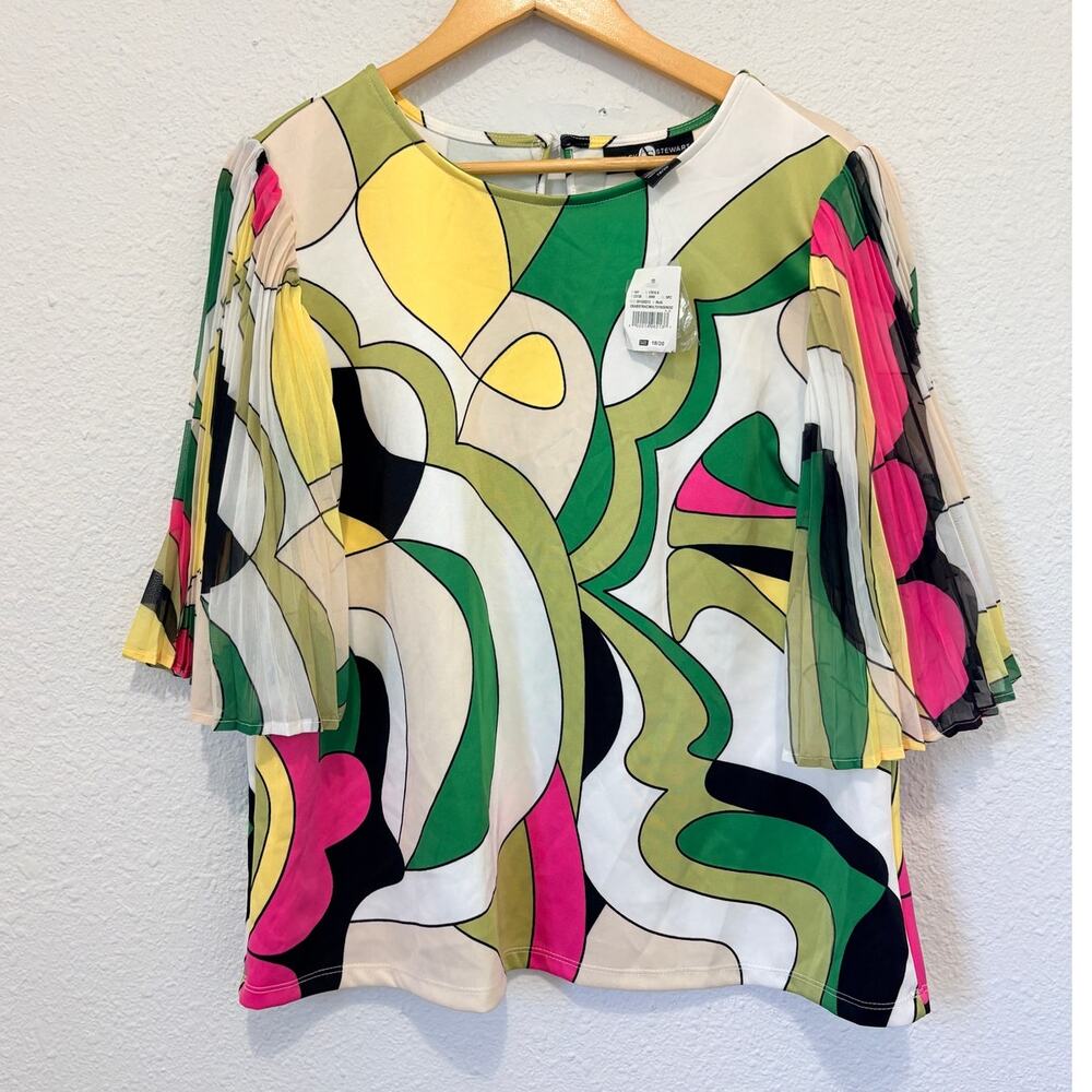 NWT Ashley Stewart Blouse Funky Avante Garde Hippie Boho Abstract